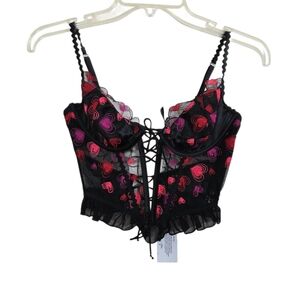 NWT For Love & Lemons Love Potion Bustier Corset Top Black Hearts Small Sexy